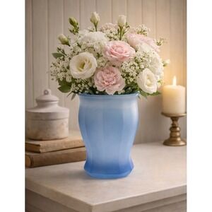 Vintage Indiana Glass 1960s Frosted Satin Blue Apothecary Jar Vase Heavy